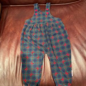 Vintage Healthtex Red and Green Plaid with Bows Kids Overalls 24M
